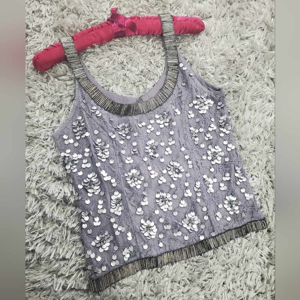 Yoana Baraschi Purple Sequin Beaded Shell Top Size 4